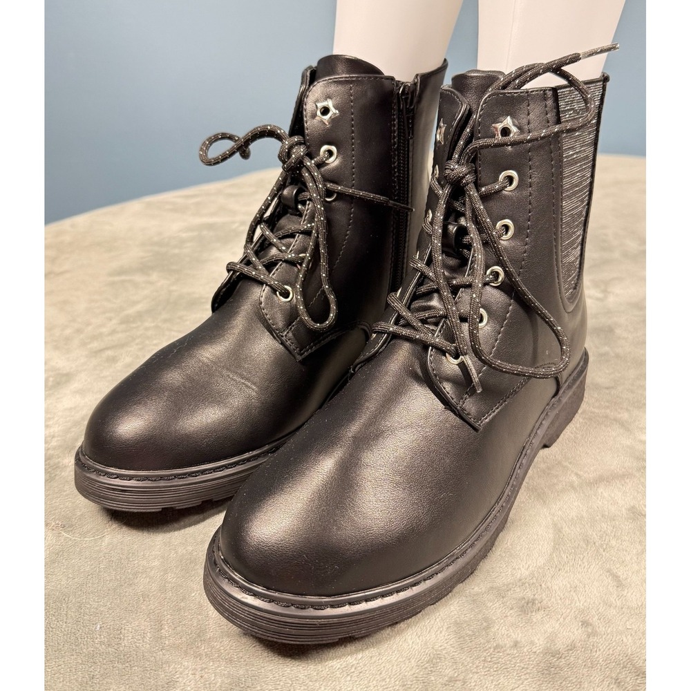 Girls Combat Boots Size 6 Black Glitter Lace Up Zip Kohls Roxana